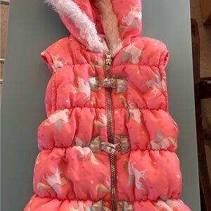 Little Lass Pink Unicorn Puffer Vest with Silver Accents Girls size 6x